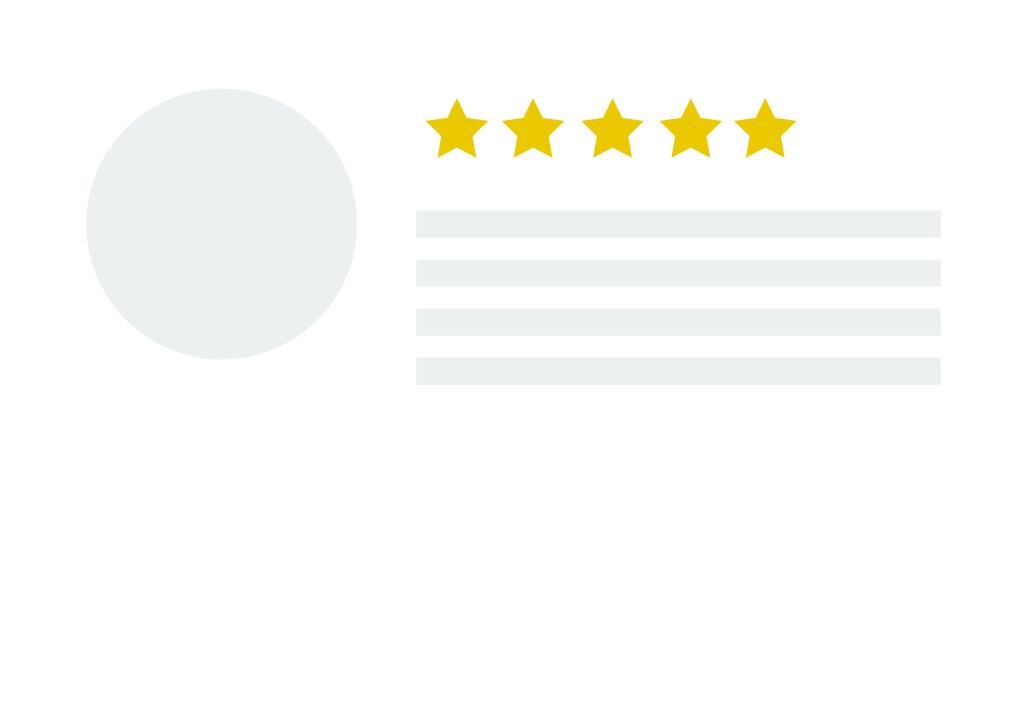 A blank review template showing a 5 star review